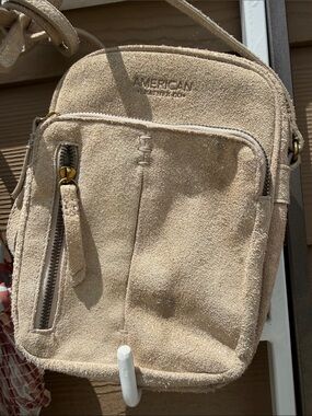 American Leather Co. New Metallic Gold specklesTan Suede Messenger Crossbody Bag